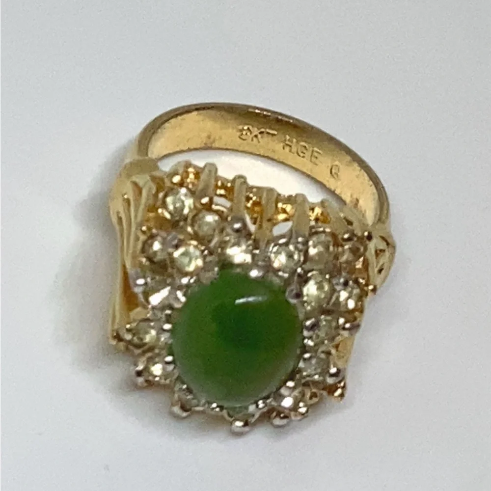 Gold Jade Ring 8 KT HGE Vintage 6 Cocktail